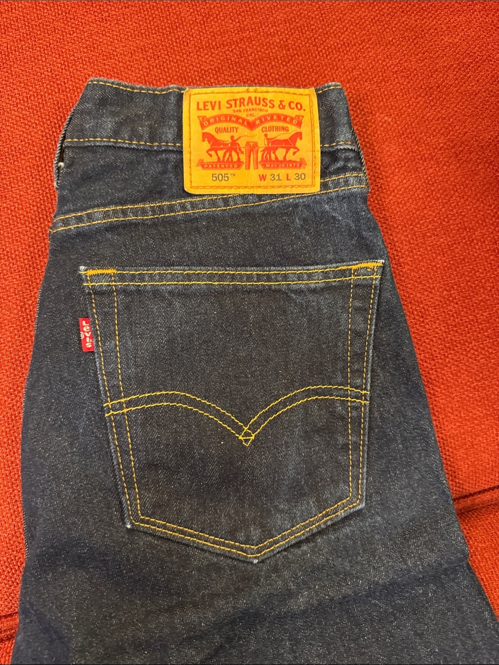 Levi's Men's Straight Jeans in Dark Indigo with Yellow Stitching 31 x 30